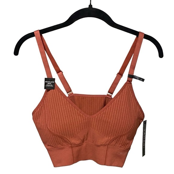 Tahari Ribbed Seamless Bra Marsala Large NWT Adjustable Straps Removable Pads - Picture 1 of 5